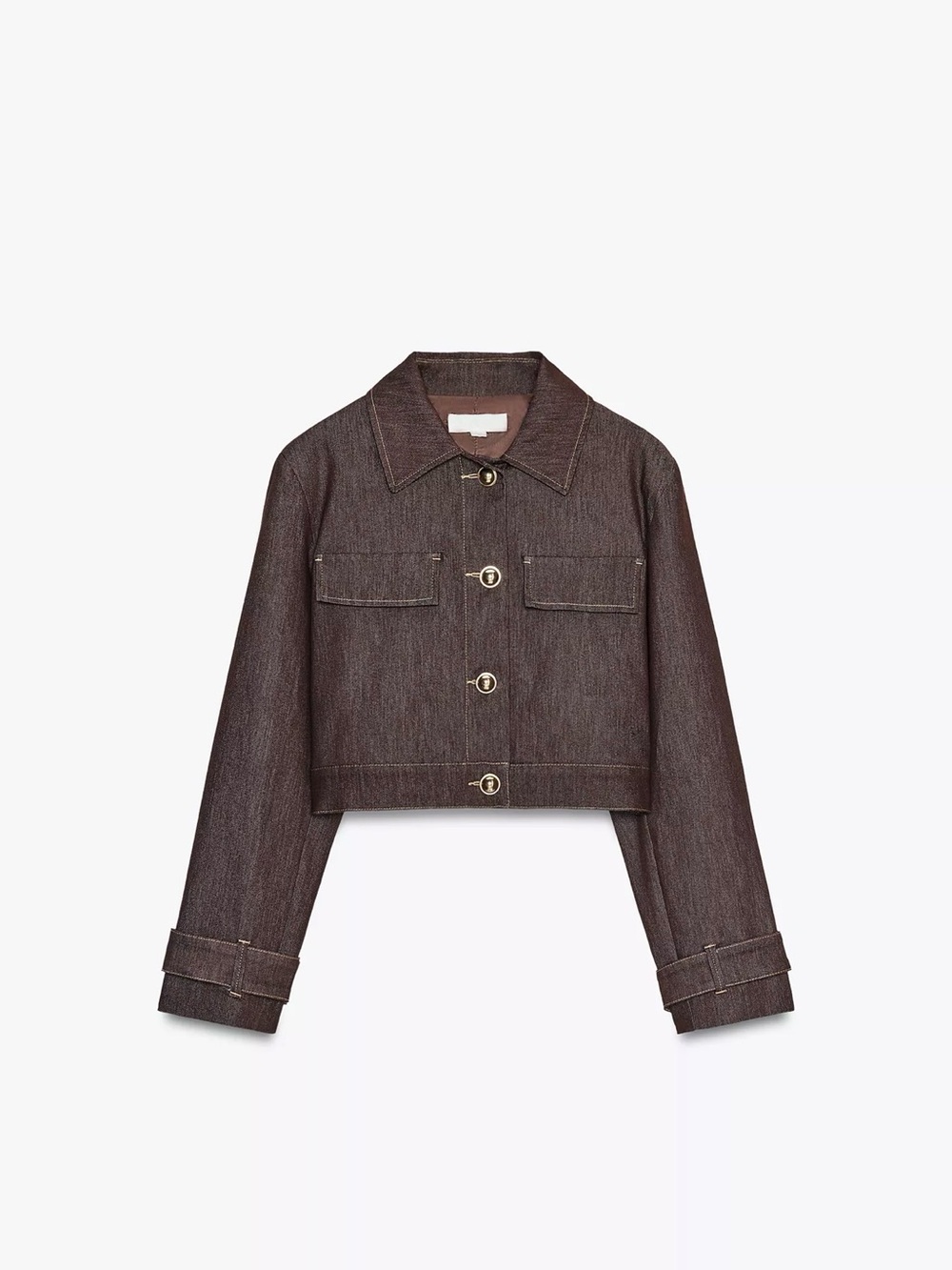 Zara Contrast Stitch Cropped Chocolate Brown Denim Jacket *matching set*